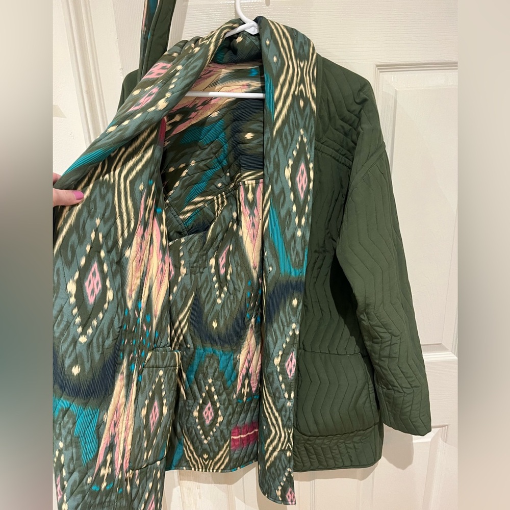 Reversible Green Patterned Figue Winter Long Coat… - image 5